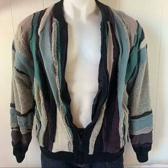 Vintage St Croix Knits Full Zip Lined Textured Knit Wool Mens Sweater Size XL